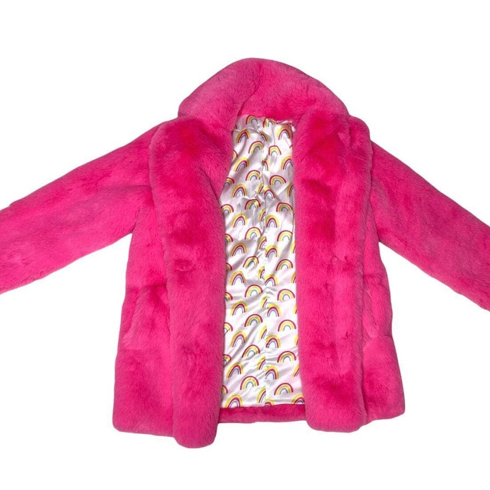 Lola + The Boys Hot Pink Faux Fur Coat - Picture 3 of 5